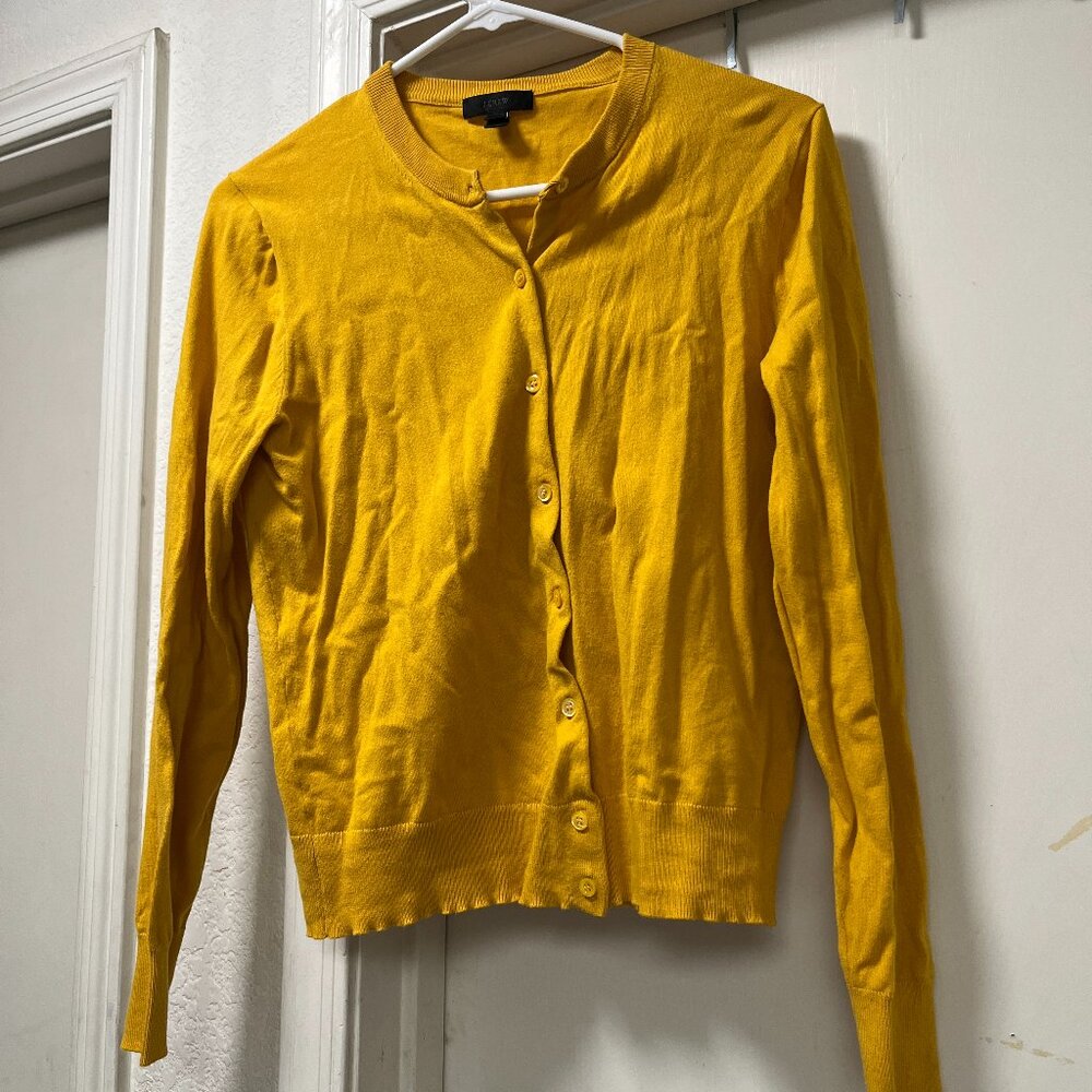 J. Crew Mustard Yellow Button-Front Cardigan | Size M, Lightweight Knit